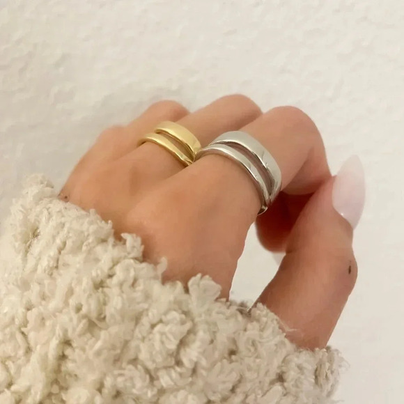 925 Sterling Silver Dainty Minimalist Ring Stackable Double Layer Ring Band - Picture 6 of 8